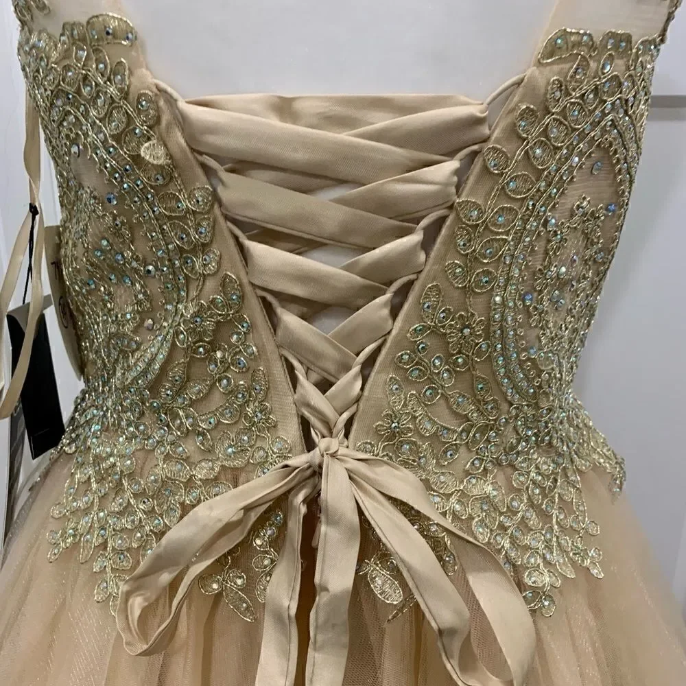 Mesh embroidered beaded Lace Short Ruffled  Dress